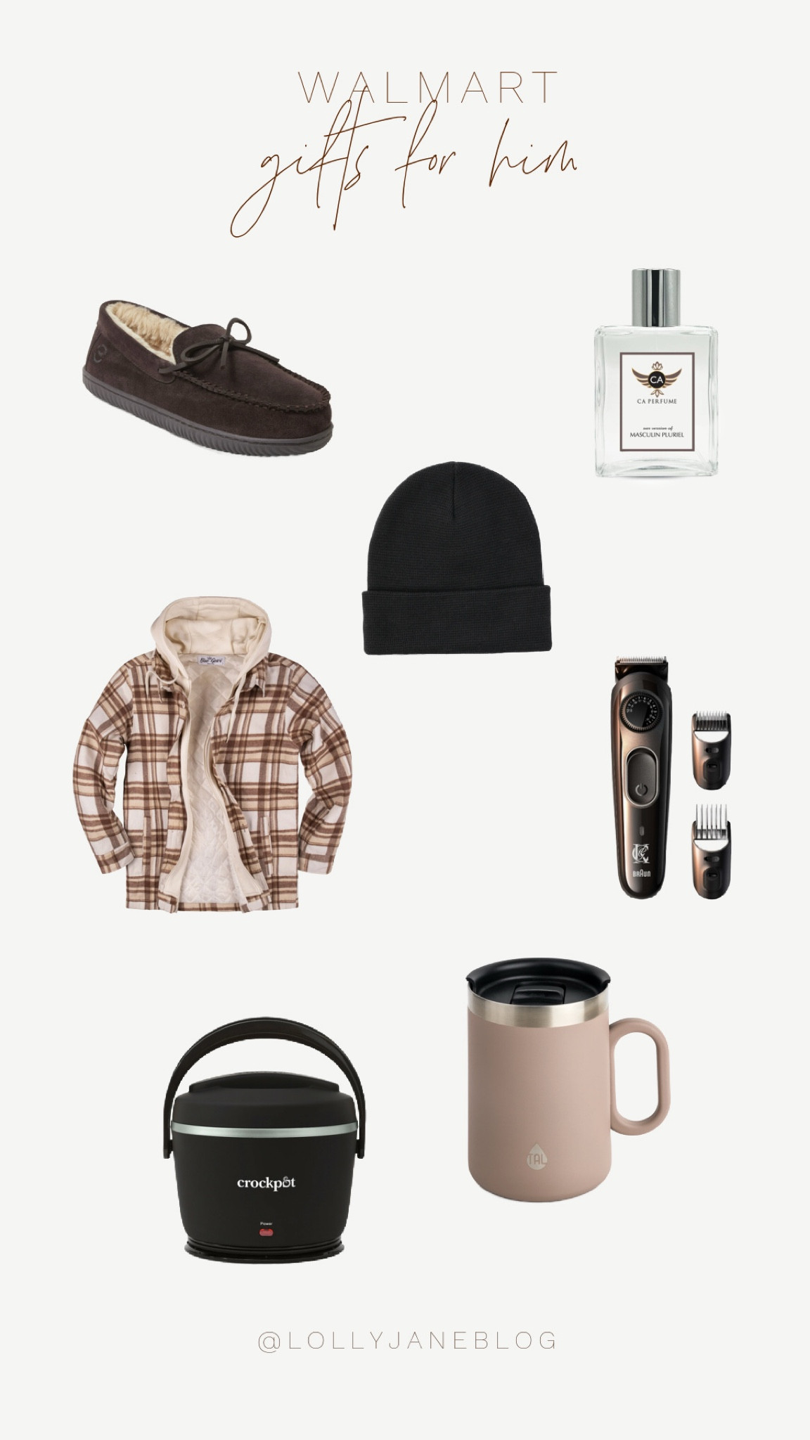 
Looking for the perfect gift for him?  Head to Walmart for these top picks that are sure to make his day!

Brown Slipper Loafers – Comfy, cozy, and stylish enough for any occasion
Electric Razor – For the sharpest, cleanest shave
Tan Insulated Mug – Keep his drink hot or cold all day long
Small Crockpot – Perfect for heating up his lunch or making easy meals
Men’s Cologne – Fresh, timeless scent to keep him smelling great
Black Beanie – Stay warm and stylish all season
Tan Plaid Flannel – Classic, versatile, and perfect for layering

Shop these must-haves at Walmart now and make gift-giving a breeze! 🖤 #GiftIdeas #MensStyle #WalmartFinds #HolidayGifts #Menswear

#LTKHoliday #LTKGiftGuide #LTKMens