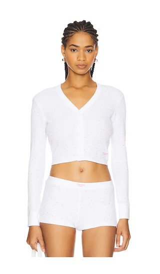Hotfix Long Sleeve Waffle Cardigan in White | Revolve Clothing (Global)
