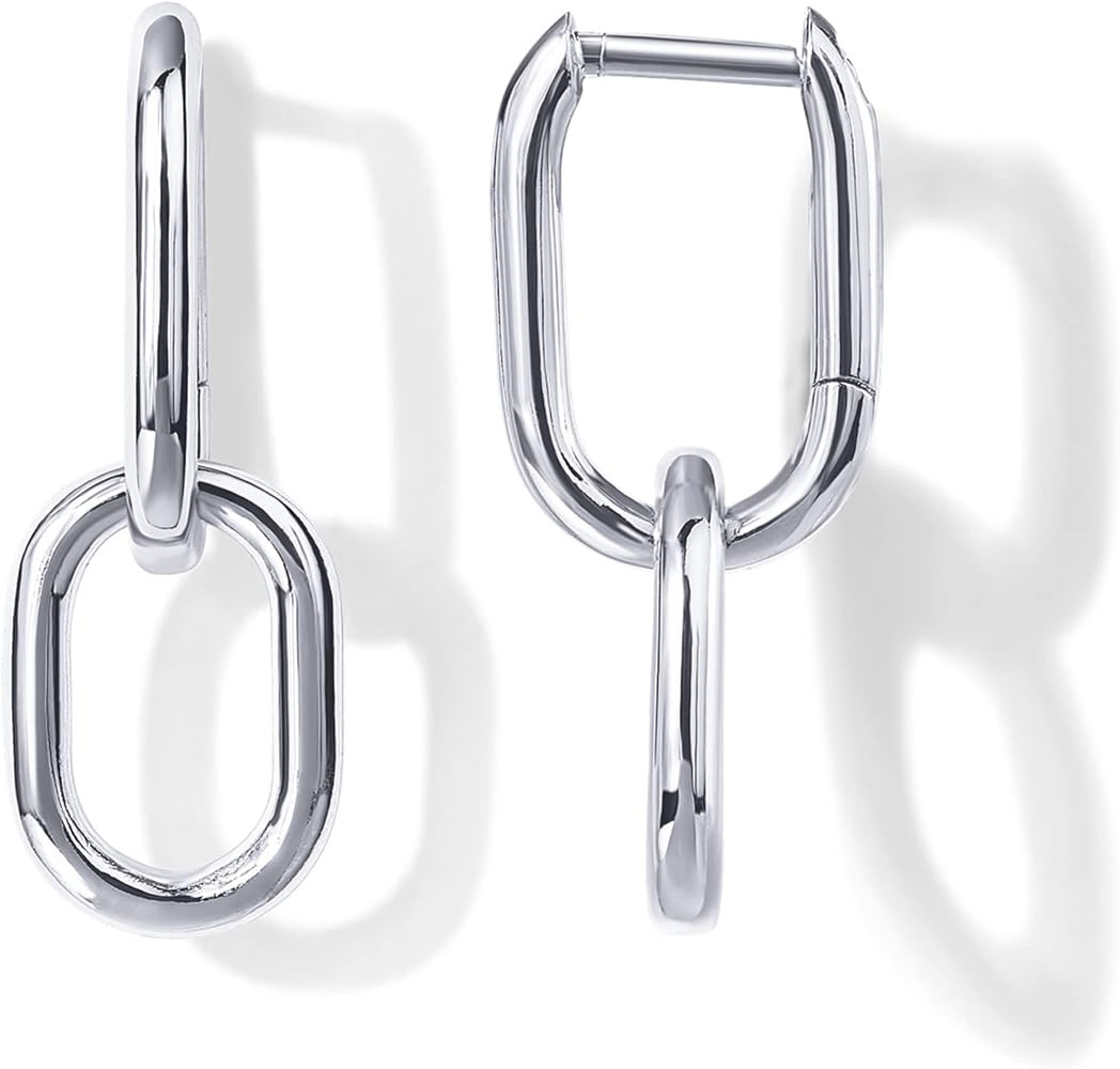 PAVOI Dangle Hoop Earrings for Women, 14K Gold Plated Convertible Paperclip | Amazon (US)