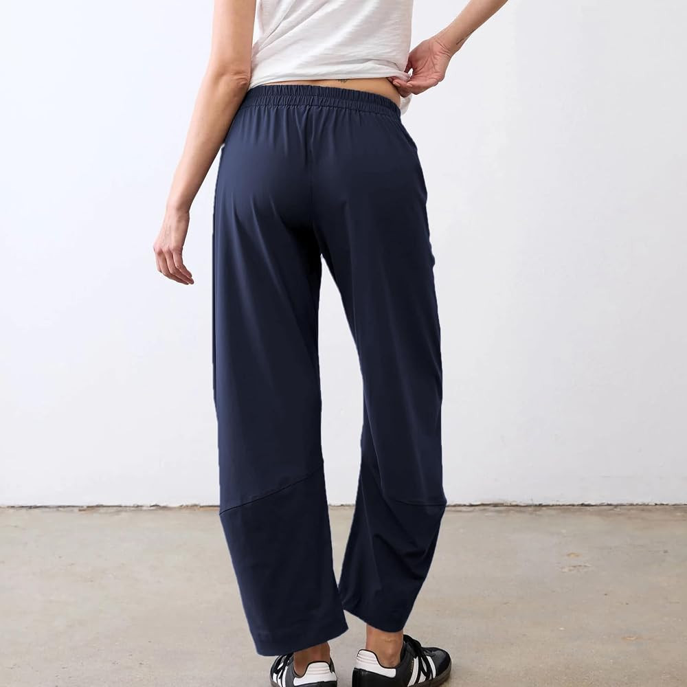 SeeLuNa Women Barrel Travel Pants Elastic Waistband Tapered Leg Baggy Mid Rise Work Trousers Loun... | Amazon (US)