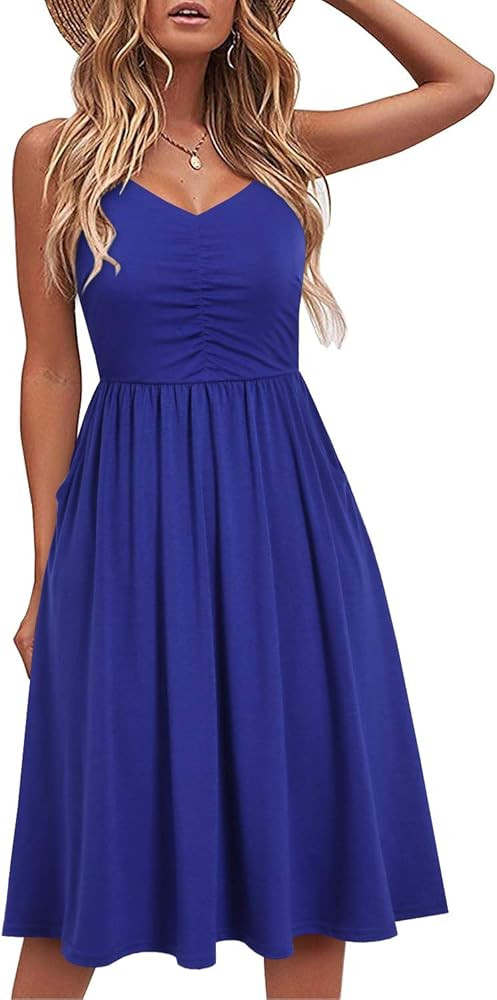 YATHON Casual Dresses for Women Sleeveless Cotton Summer Beach Dress A Line Spaghetti Strap Sundr... | Amazon (US)