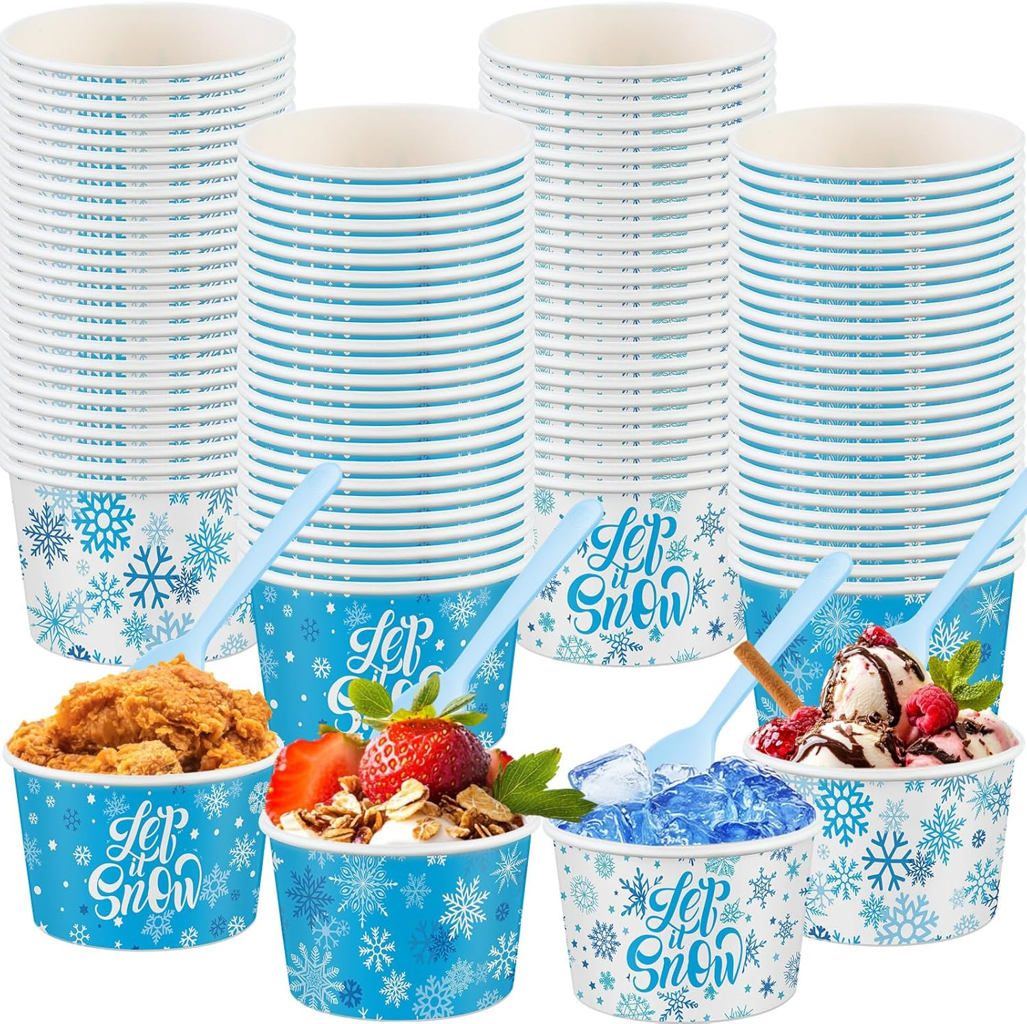 48 Pcs 9 oz Christmas Snowflake Snack Cups with Spoons Winter Ice Cream Bowls Christmas Treat Des... | Amazon (US)