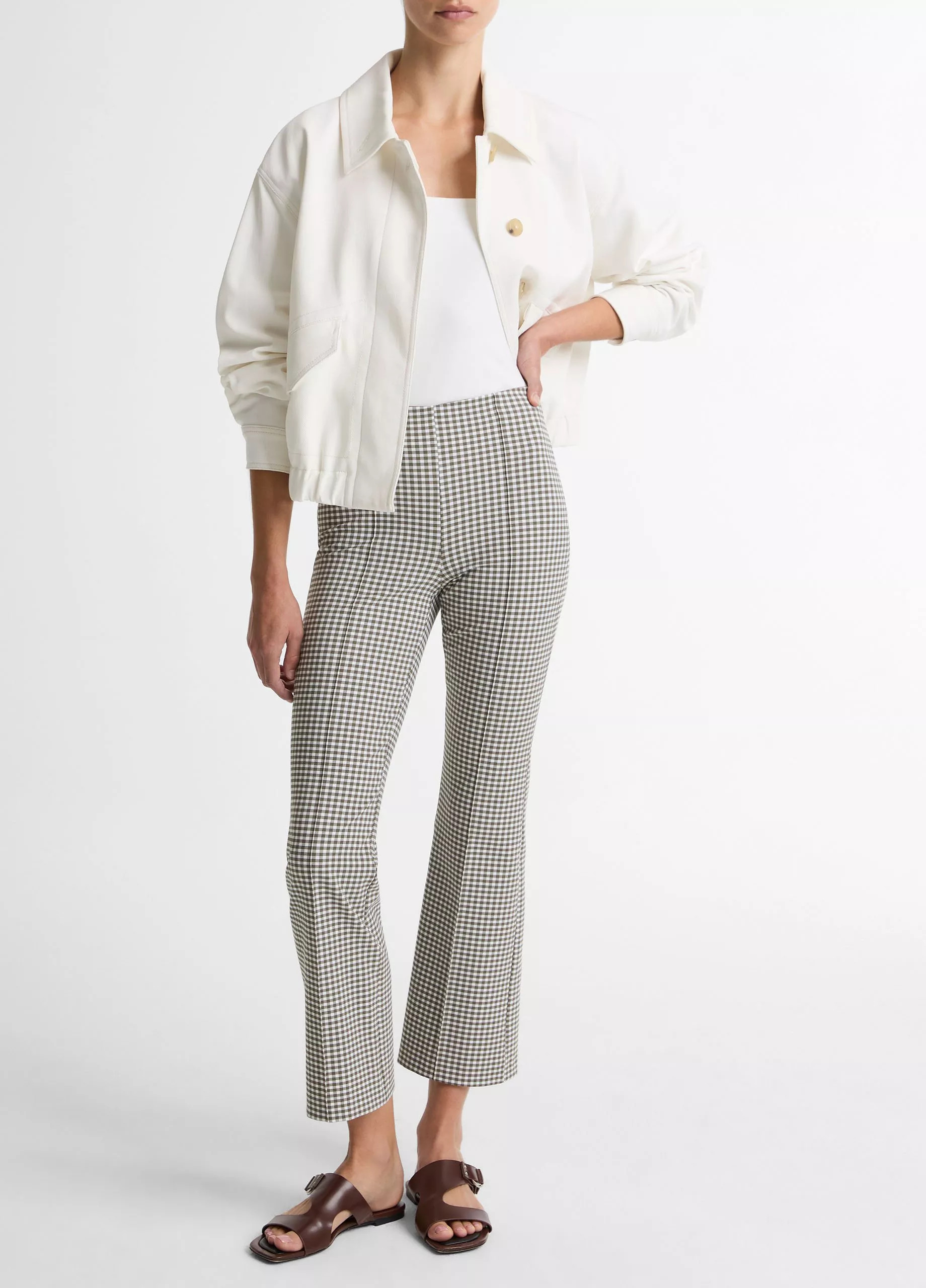 Niki Gingham Mid-Rise Crop Flare Pant | Vince LLC