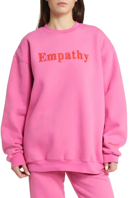 THE MAYFAIR GROUP Empathy Always Embroidered Oversize Fleece Sweatshirt in Pink at Nordstrom, Size Large | Nordstrom