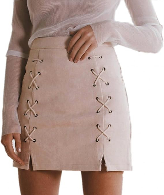 Women's Faux Suede High Waist Button A-Line Mini Pencil Skirt | Amazon (US)