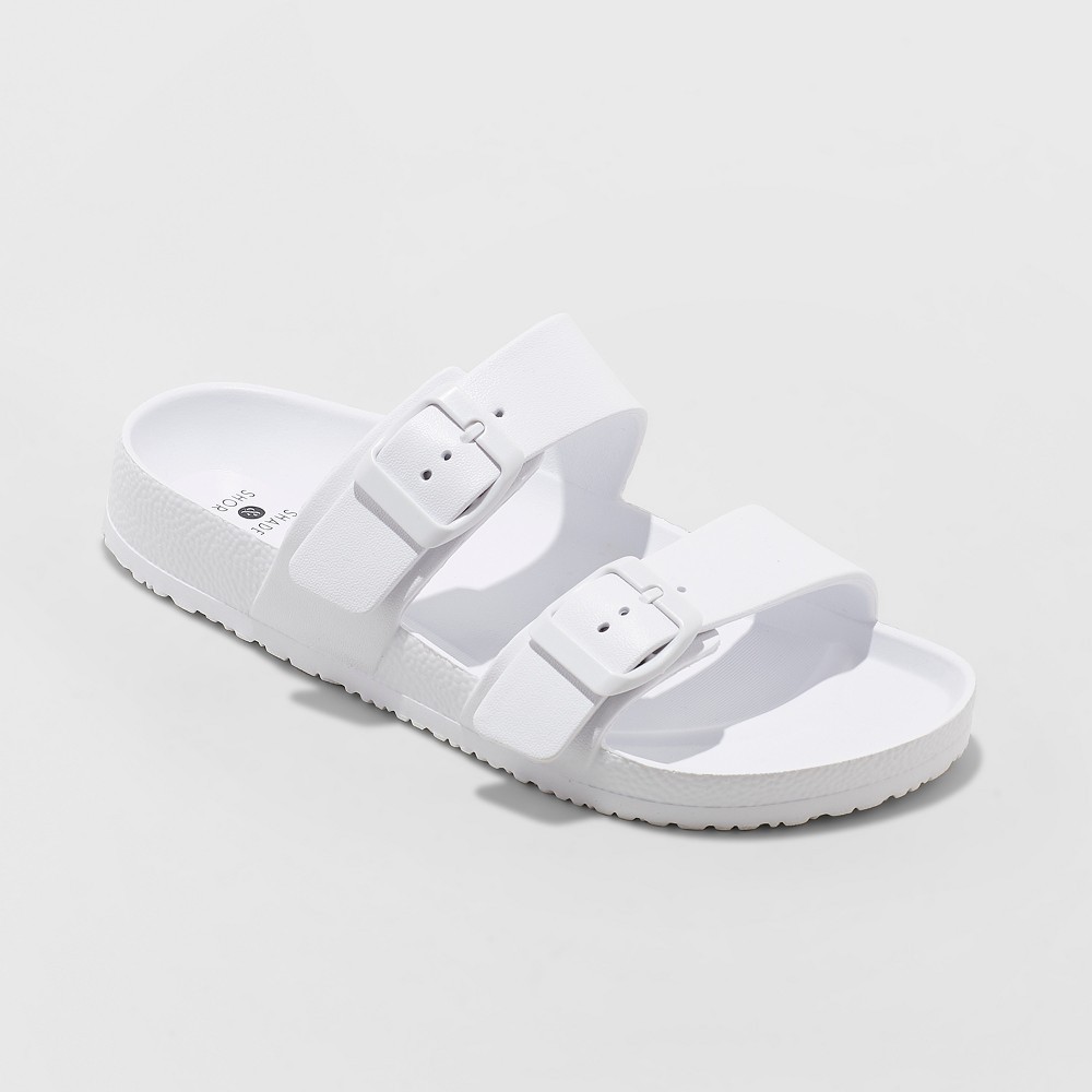 Women's Neida Wide Width Eva Two Band Flip Flop Slide Sandals - Shade & Shore White 9W, Size: 9 Wide | Target