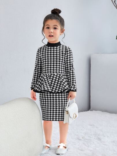 SHEIN Toddler Girls Houndstooth Print Ruffle Trim Dress SKU: sk2207128687606826(100+ Reviews)Momm... | SHEIN