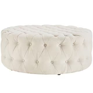 Beige Amour Upholstered Fabric Ottoman | The Home Depot