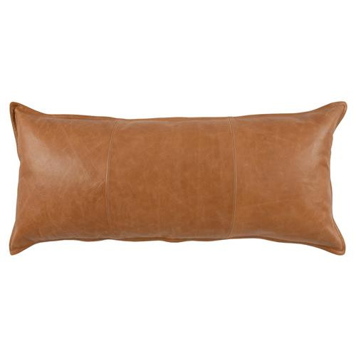 Selene Modern Classic Chestnut Brown Leather Lumbar Pillow - 16x36 | Kathy Kuo Home
