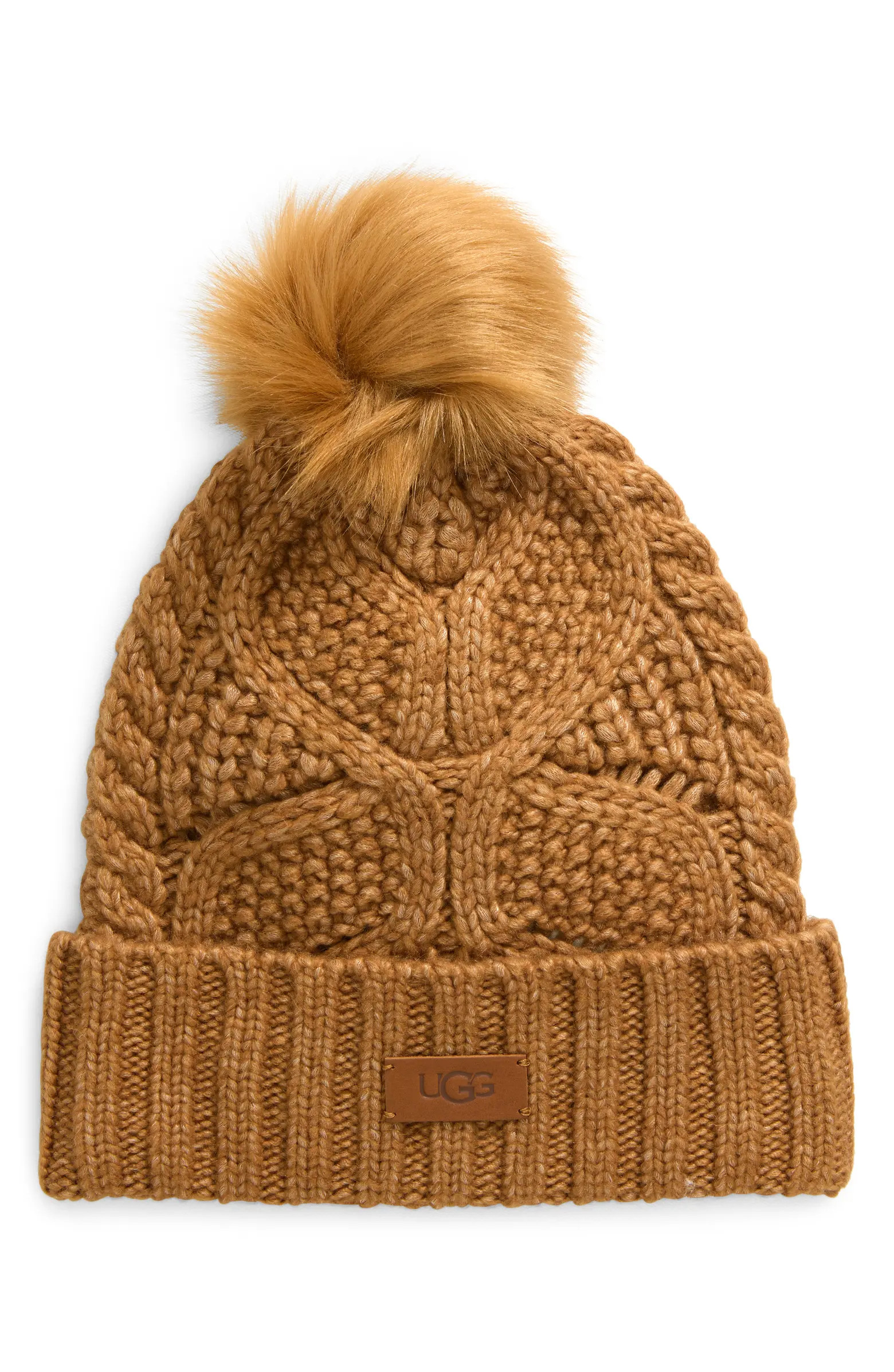 Faux Fur Pompom Cable Knit Beanie | Nordstrom