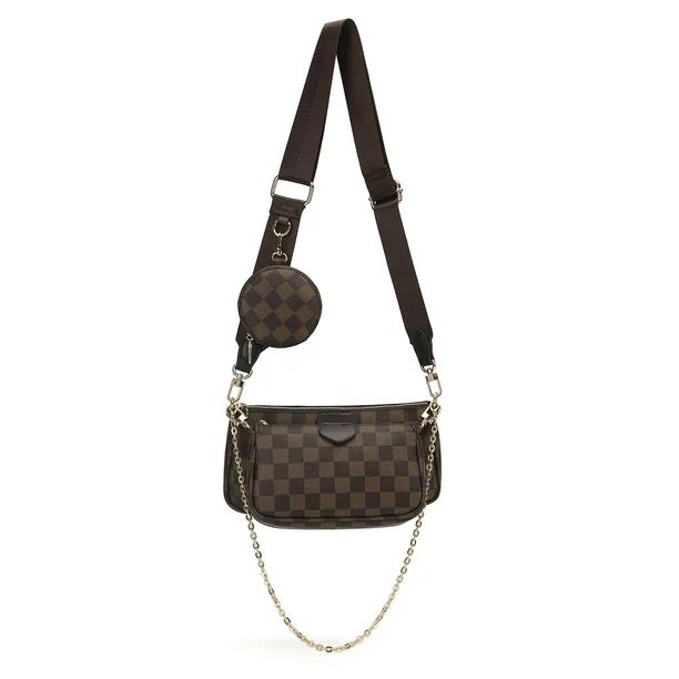 TWENTY FOUR Brown Checkered Crossbody Bags for Women Multipurpose Handbags Leather Shoulder with ... | Walmart (US)
