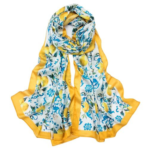 Ymemory Silk Like Scarf Large Head Scarves Fashion Lemon Pattern Hair Scarf Design Neck Scarfs 70" x 35" | Amazon (US)