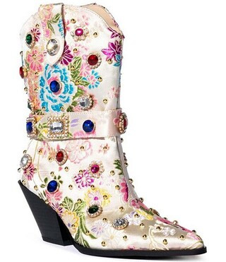 Diligent Floral Brocade Rhinestone Western Mid Boots | Dillard's