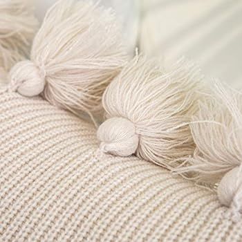 Famibay Knitted Pillow Covers with Pompoms Tassel Boho Striped Cable Knit Throw Pillow Cases Deco... | Amazon (US)