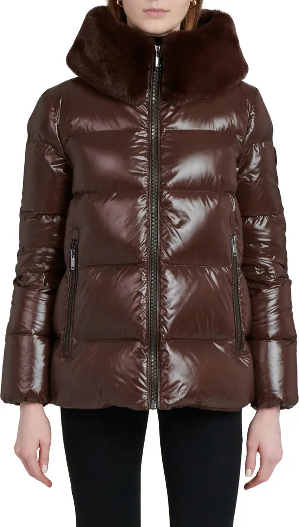 The Recycled Planet Company Water Resistant Nylon Down Puffer Coat with Faux Fur Trim | Nordstrom | Nordstrom