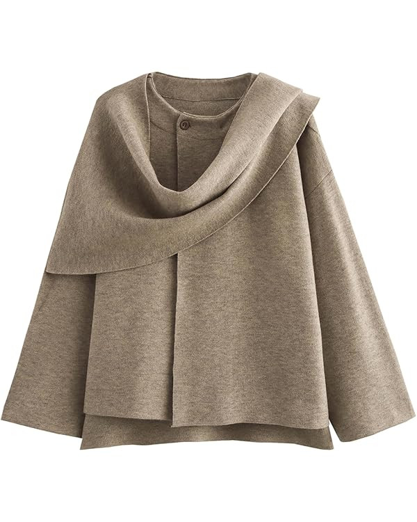 Kissonic Women's Oversized Scarf Jacket Shawl Wraps Knit Long Sleeve Button Winter Peacoat | Amazon (US)