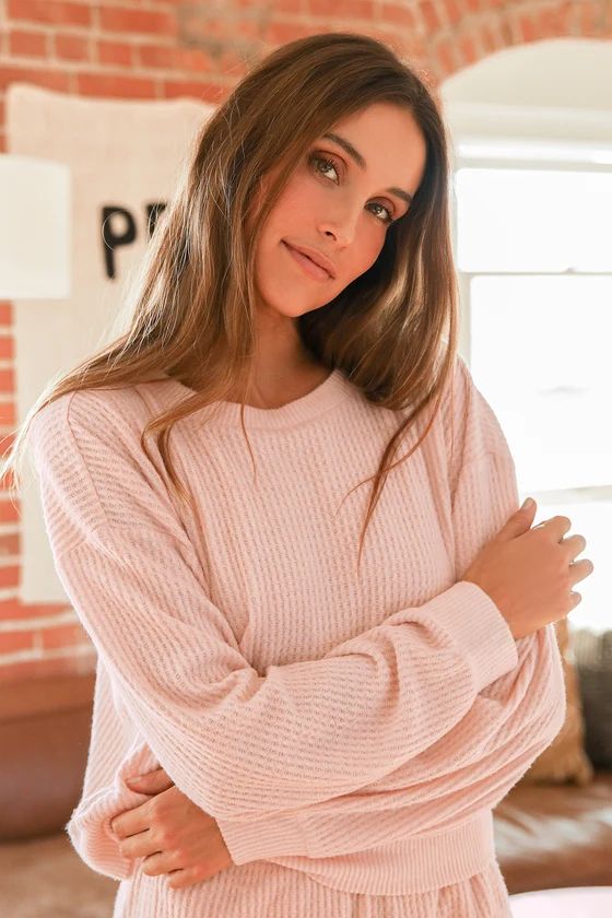 Relax and Chill Peach Waffle Knit Long Sleeve Top | Lulus (US)
