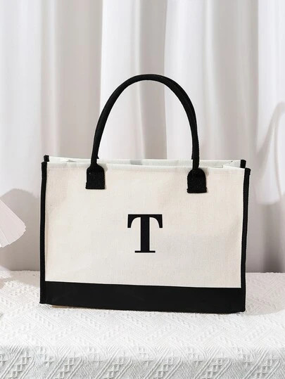 Letter Printed Colorblock Large Capacity Tote Bag | SHEIN