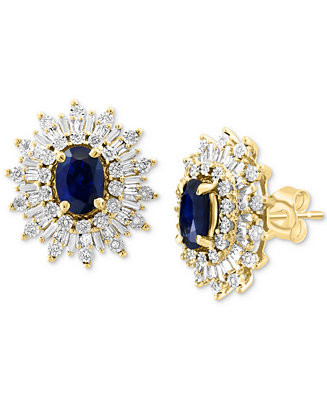 EFFY® Sapphire (1-7/8 ct. t.w.) & Diamond (1/3  ct. t.w.) Halo Stud Earrings in 14k Two-Tone Gol... | Macy's