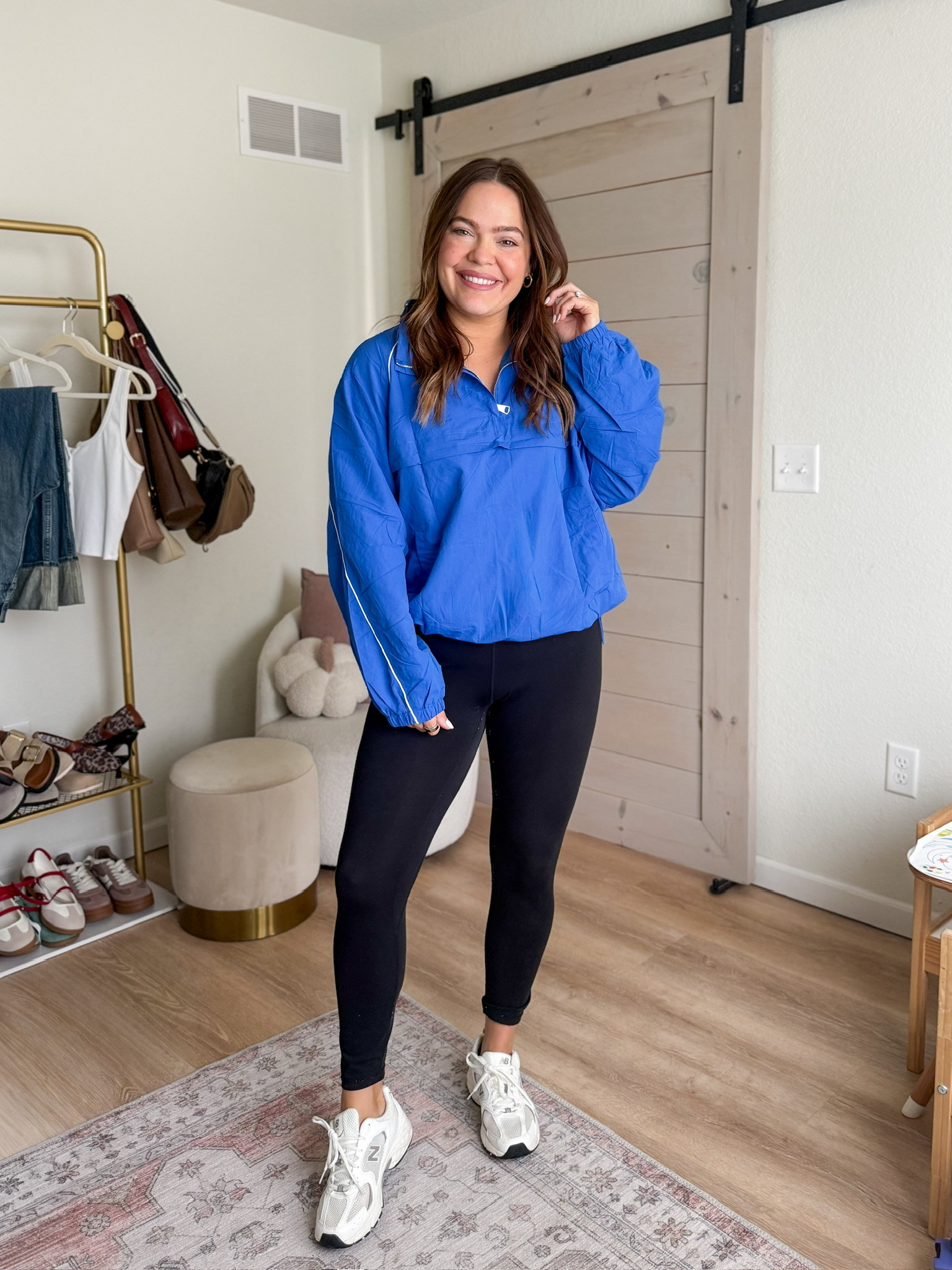 Hitting the gym in this cozy blue windbreaker, perfect for layering over my workout leggings and sneakers. #athleisure
 

 #LTKootd #LTKActive #LTKMidsize
