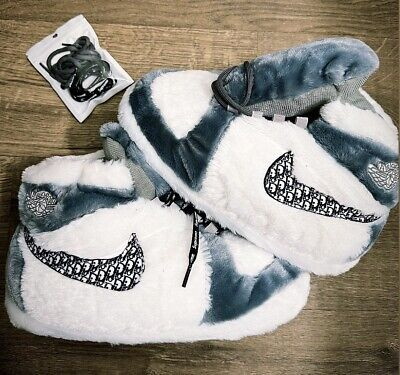 NEW Air Jordan Dior Plush Slippers w/ Black SUPREME & OG Laces One Size Fits All  | eBay | eBay US