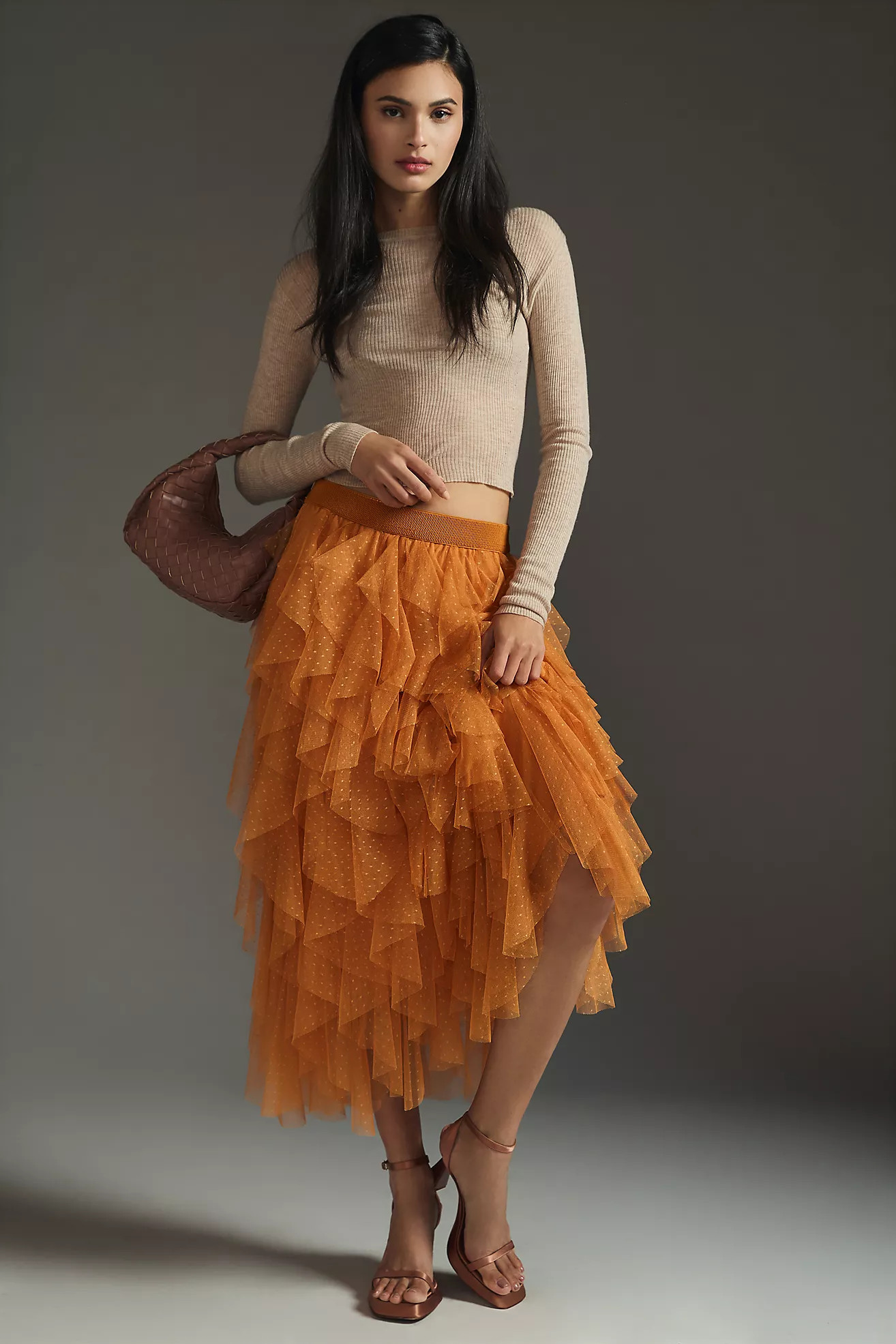 By Anthropologie Ruffled Tulle Midi Skirt | Anthropologie (US)