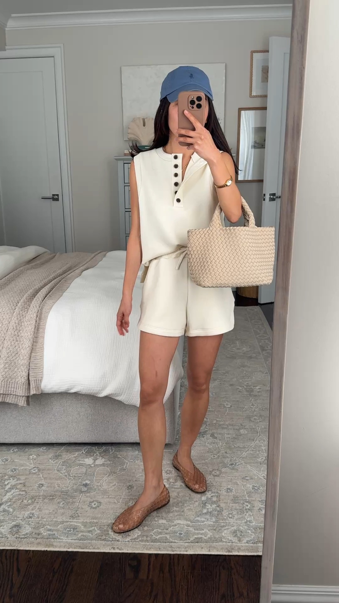 Trying on this new petite friendly set
• Marla button tank xxs, worn with neiwei bra

• Coulter high rise shorts xxs, 3.5" inseam with stretch waistband

• Dolce Vita jelly flats in Mocha size 5, size down if you're a half size

• Naghedi tote

• Polo hat

Summer matching set, busy mom style, athleisure lounge set

#LTKmomlife #LTKootd #LTKPetite