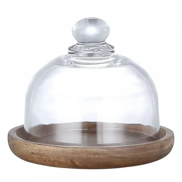 Topumt Wooden Dessert Trays Flat Round Wood Server Cake Stand with Glass Dome Cover - Walmart.com | Walmart (US)
