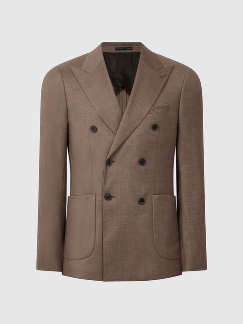 Reiss Tobacco Paddock Slim Fit Double Breasted Twill Blazer | Reiss UK