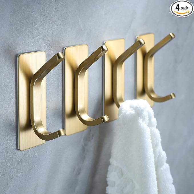 Towel Hooks/Adhesive Hooks - Brushed Gold Wall Hooks for Hanging Coat, Hat, Towel Robe Hook, Bath... | Amazon (US)