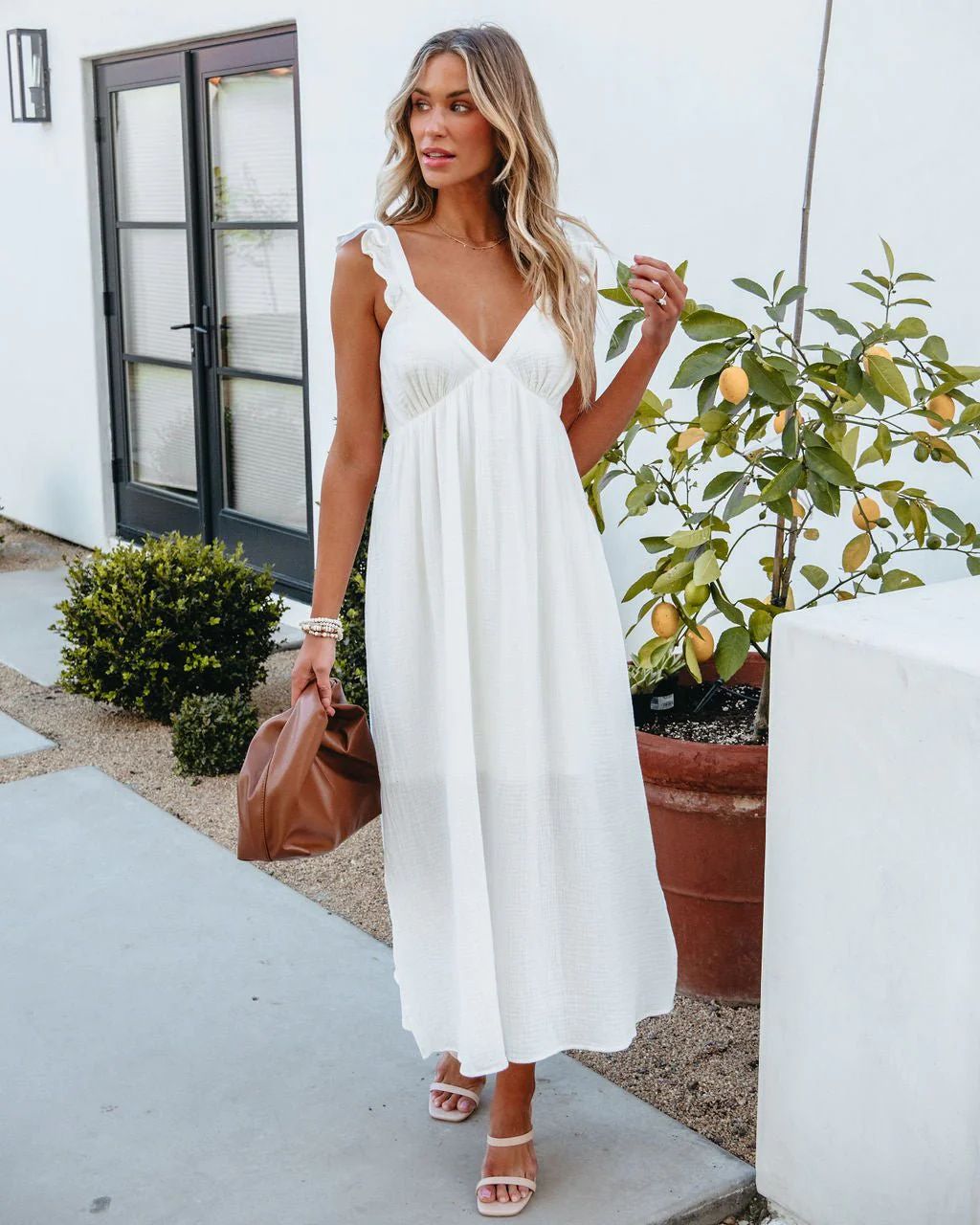 Happily Ever After White V Neck Midi Dress | Magnolia Boutique