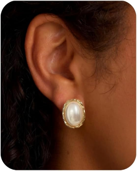 Pearl Hoop Earrings for Women, Trendy 18k Gold Plated Hoop Chunky Drop for Women Hypoallergenic D... | Amazon (US)