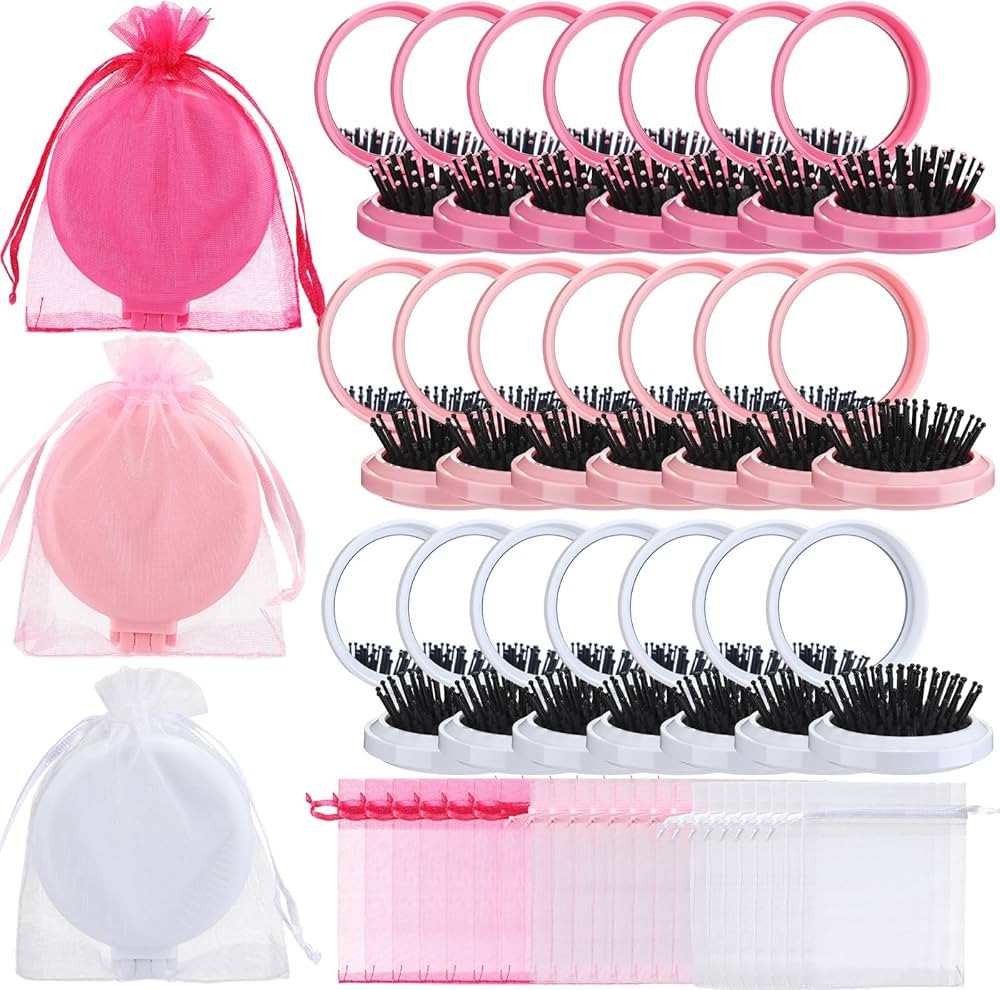 24 Pack Valentine's Day Mini Hair Brush Bulk Folding Travel Compact Brush with Mirror Galentine D... | Amazon (US)