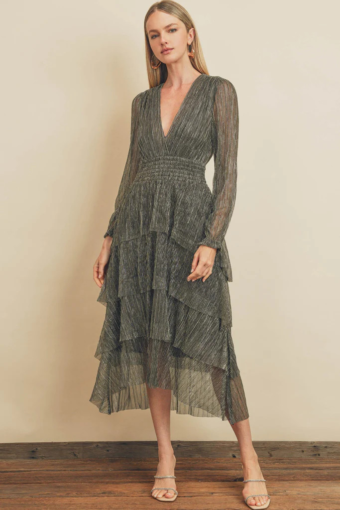 Cybil Pleated Tiered Midi Dress - Moonlight Gold | Petal & Pup (US)