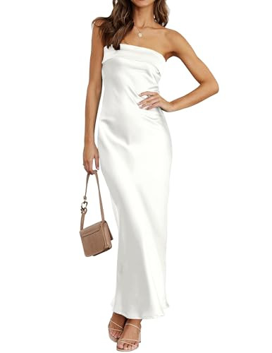 MEROKEETY Cocktail Dresses for Women Summer Strapless Satin Tube Bodycon Backless Wedding Guest F... | Amazon (US)