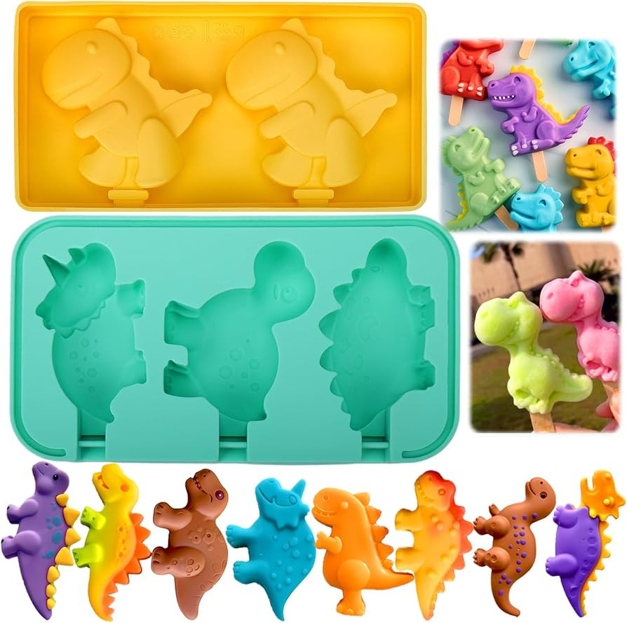 Dinosaur Popsicles Molds, 2Pack-5 Cavity Silicone Popsicle Moulds for Kids, Reusable Unique Dino ... | Amazon (US)