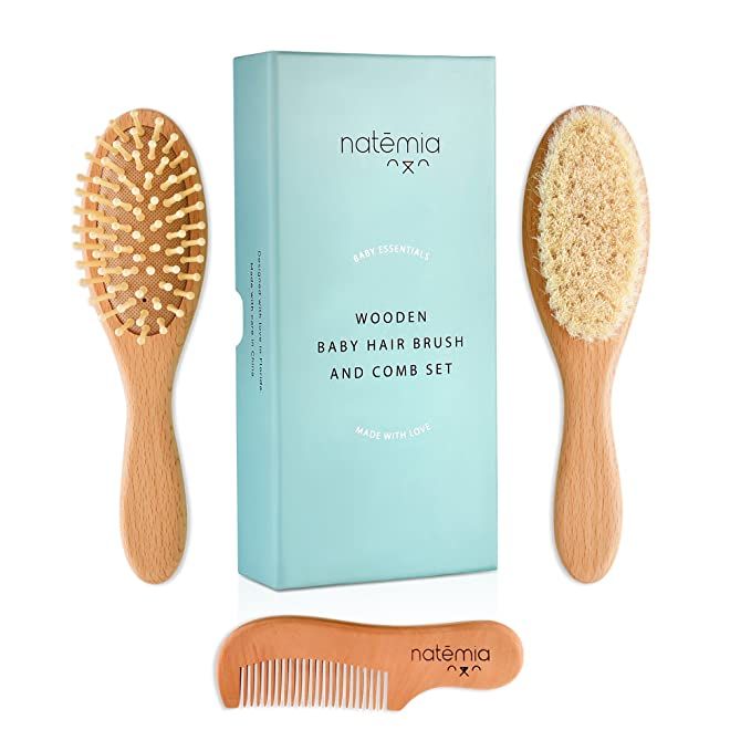 Natemia Premium Wooden Baby Hair Brush and Comb Set – Natural Soft Bristles – Ideal for Cradl... | Amazon (US)