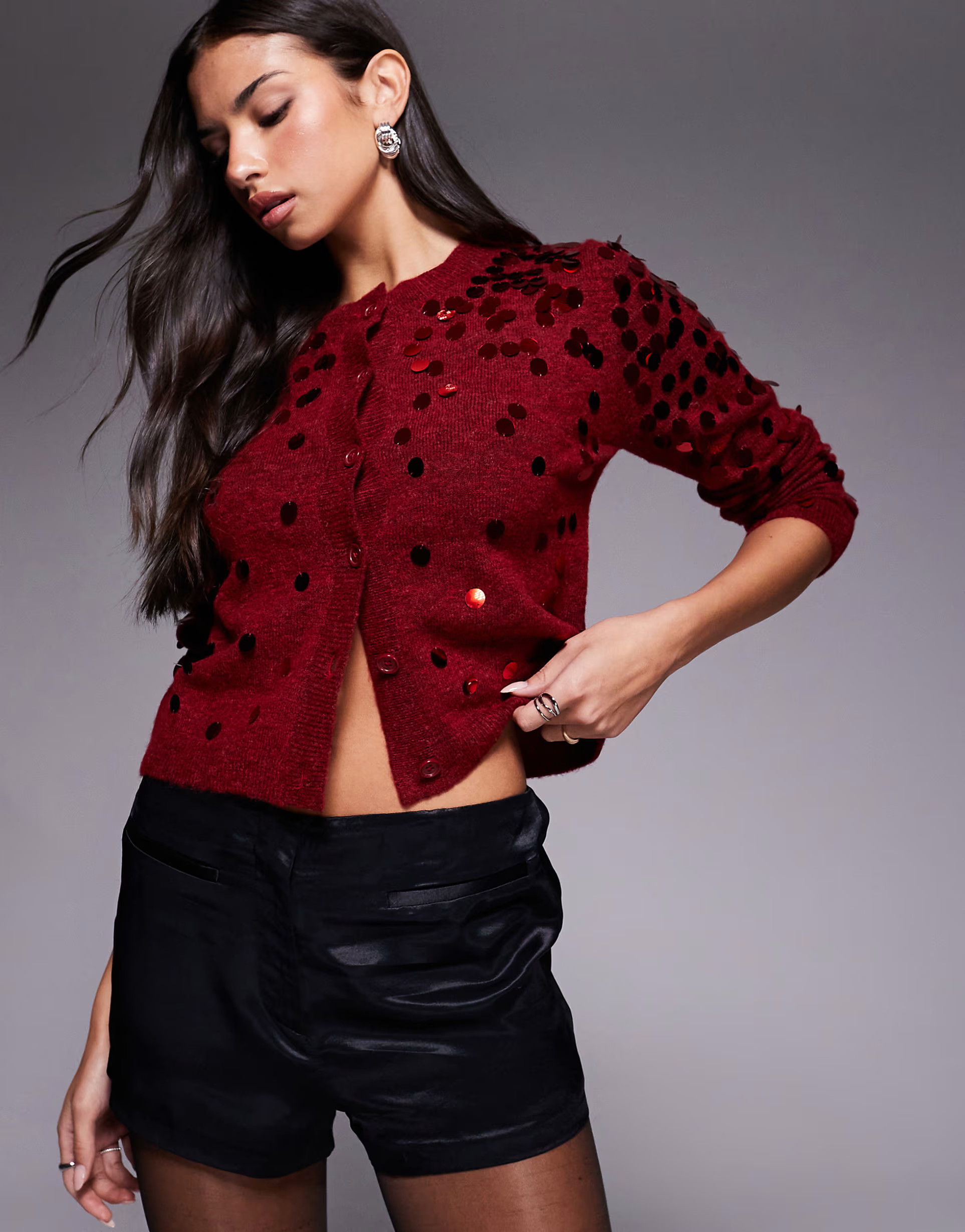 ASOS DESIGN knitted sequin cardigan in red | ASOS (Global)
