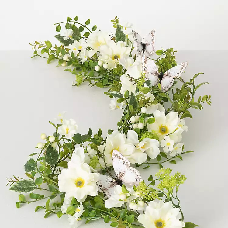 New! White Dahlia Butterfly Garland | Kirkland's Home