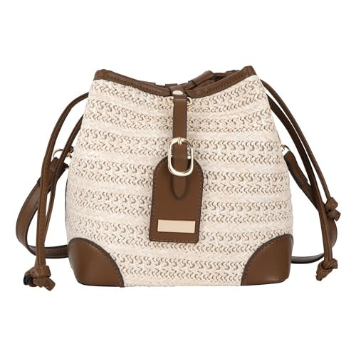 ZLM BAG US Straw Drawstring Bucket Bag Summer Crochet Beach Purse Pu Leather Strap Crossbody Shoulder Bag | Amazon (US)