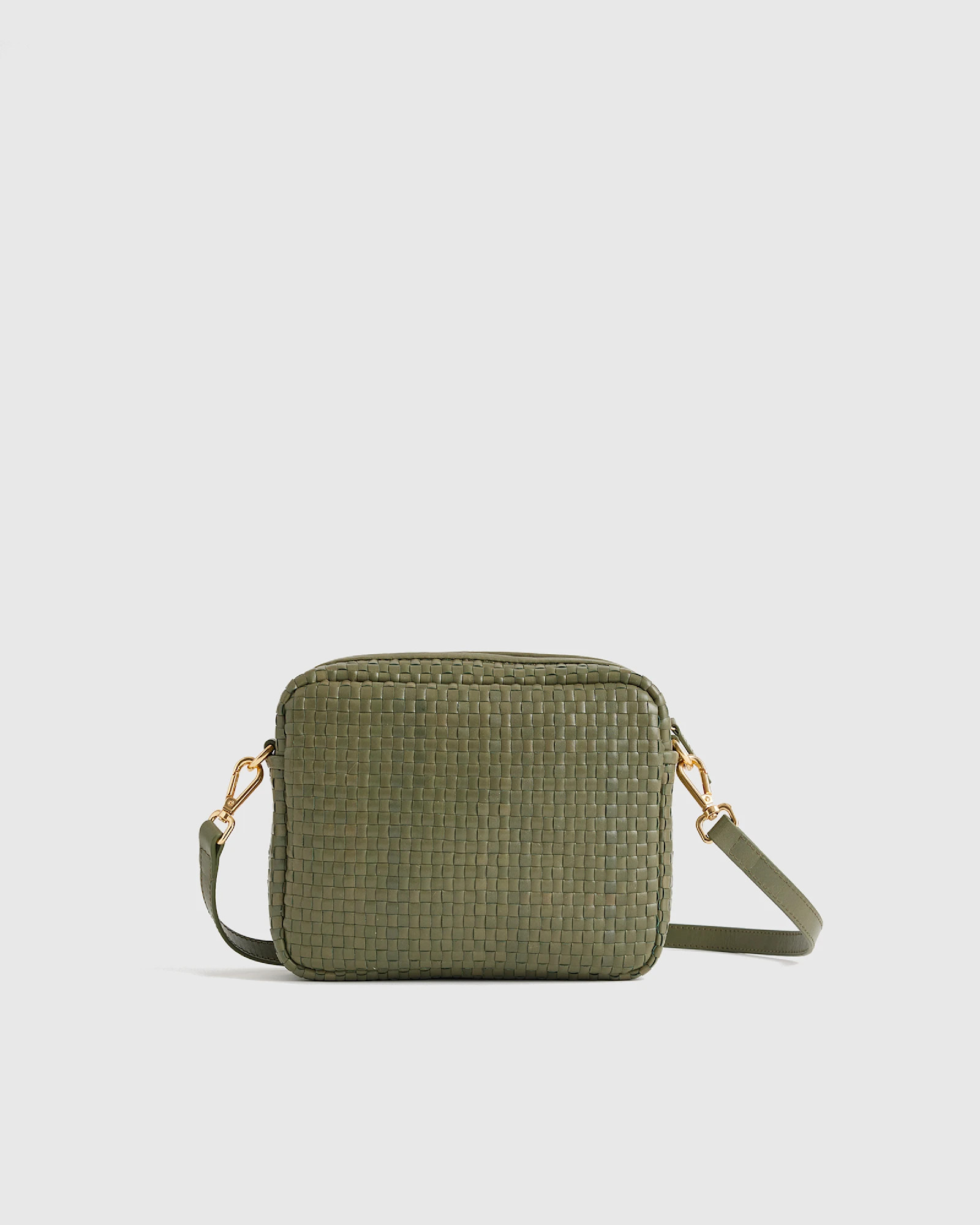 Italian Leather Woven Camera Crossbody in Olive | Quince