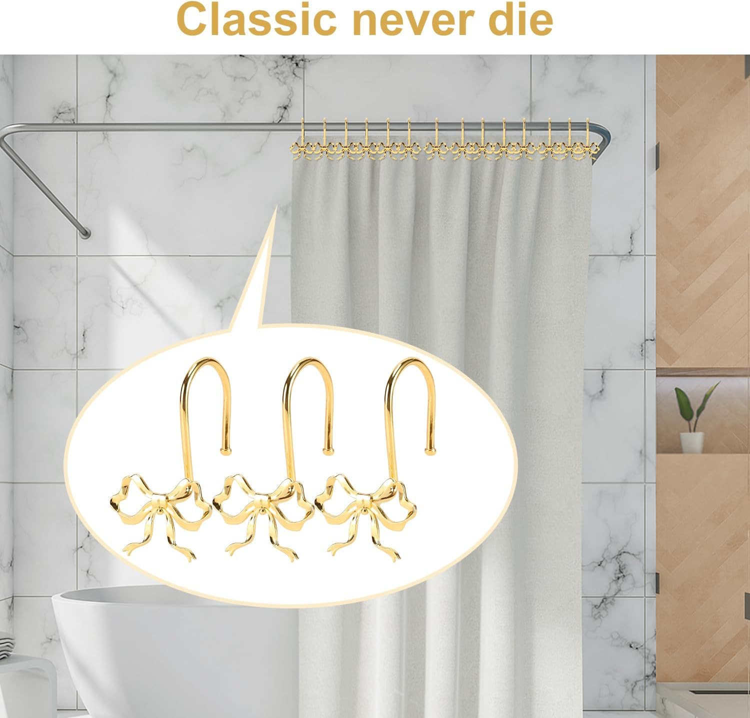 Bow Shower Curtain Hooks, 12 Pack Metal Decorative Rings, Rustproof Bow Knot Design for Bathroom ... | Amazon (US)