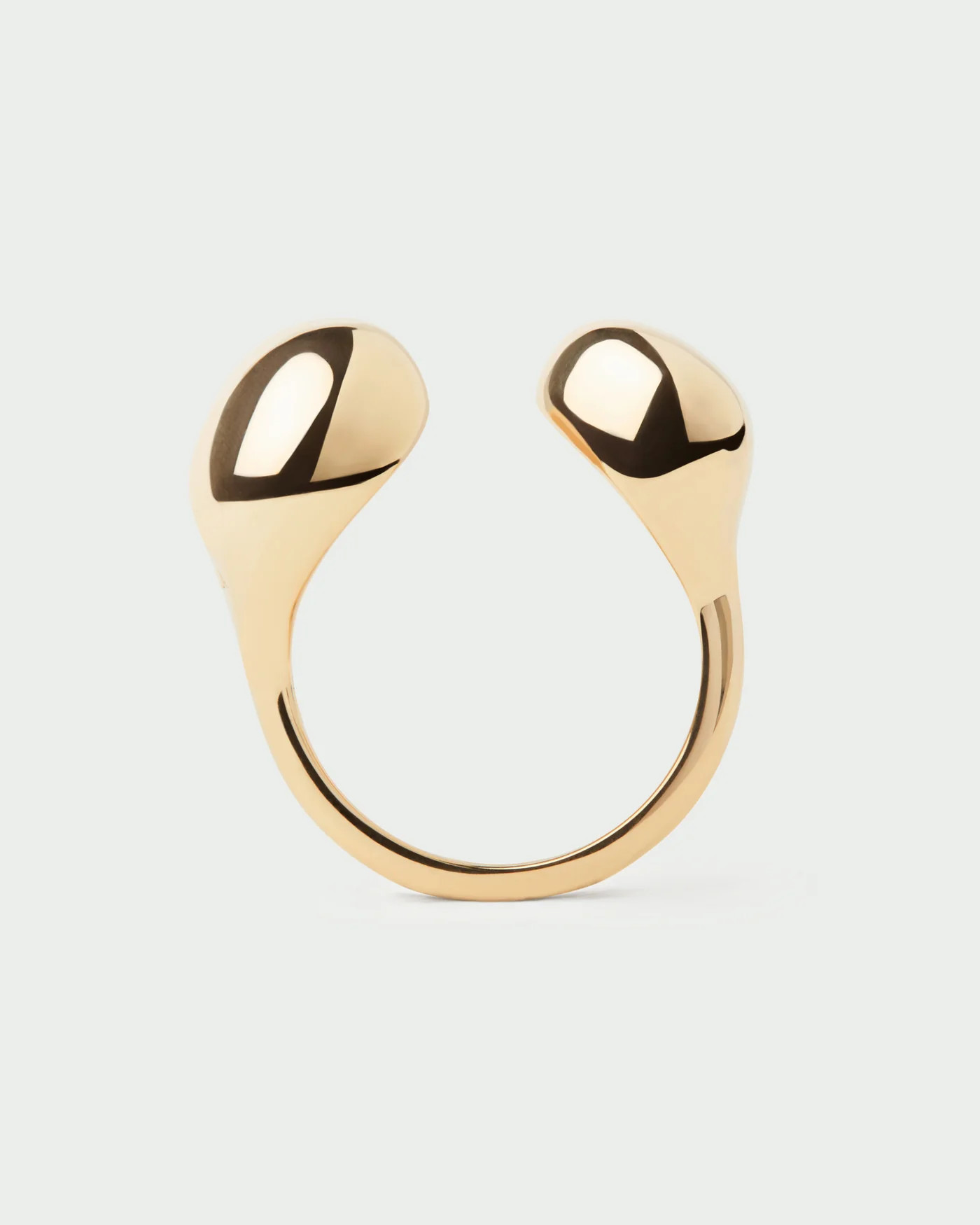 Gold-plated sculptural open ring with two organic drops | Gravity ring | PDPAOLA | PDPAOLA DE