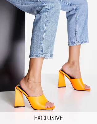 Simmi London Cecilia mules with structured heel in orange pu | ASOS (Global)