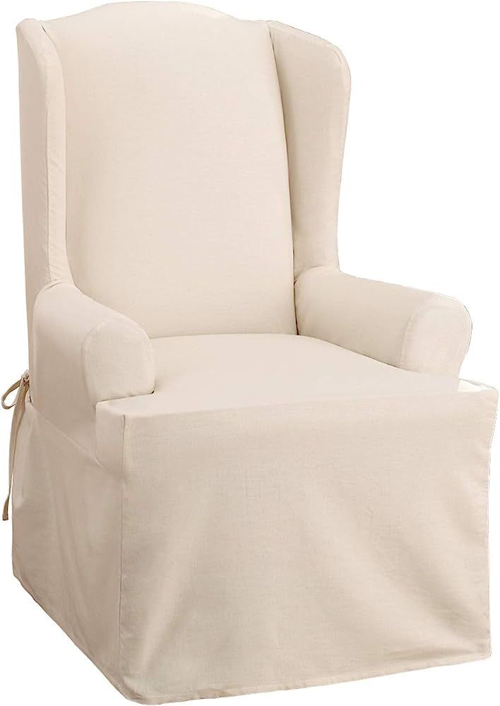Sure Fit Home Décor Cotton Duck Solid T-Cushion Wing Chair One Piece Slipcover, Relaxed Woven Fi... | Amazon (US)