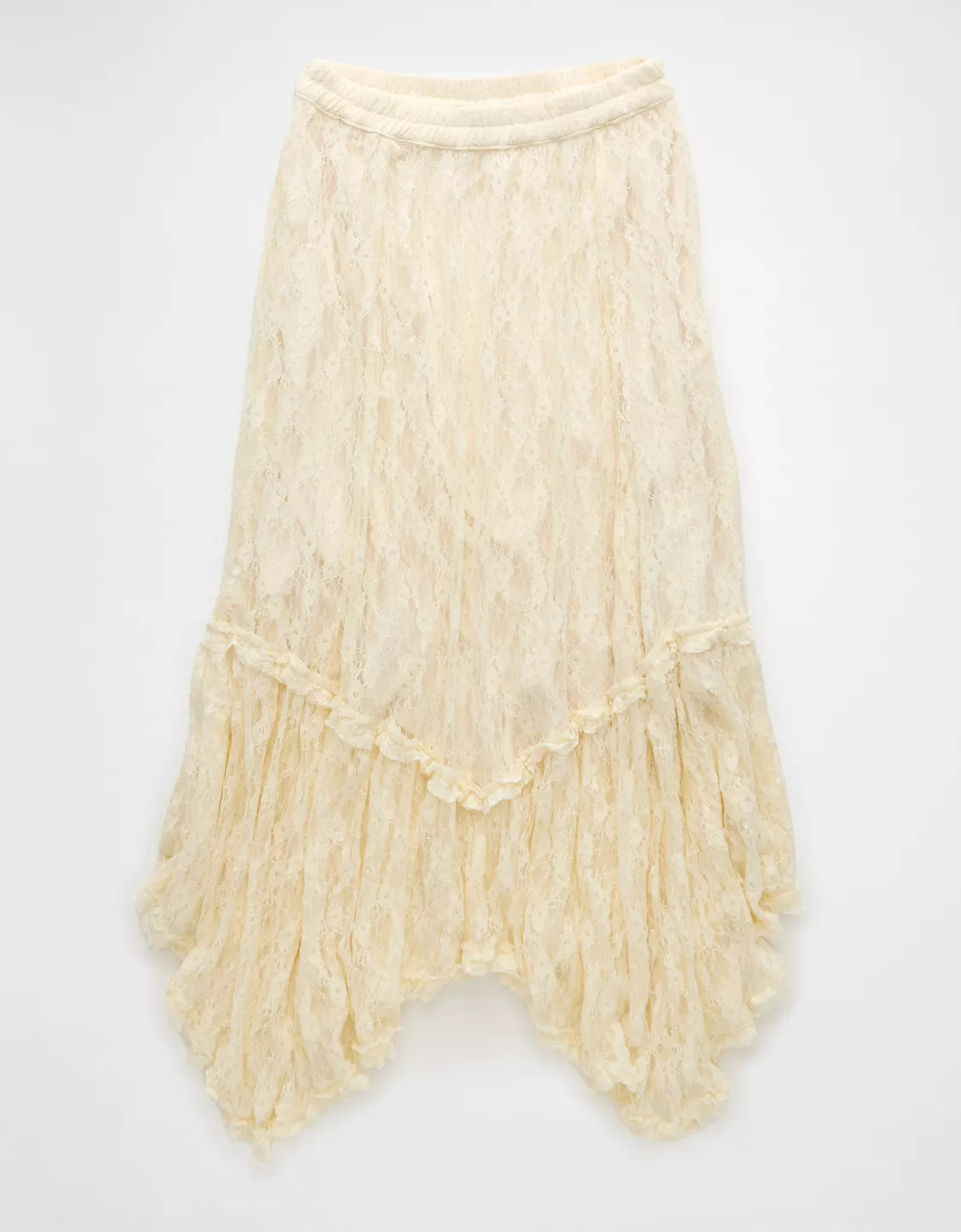 AE High-Waisted Handkerchief Hem Lace Maxi Skirt | American Eagle Outfitters (US & CA)