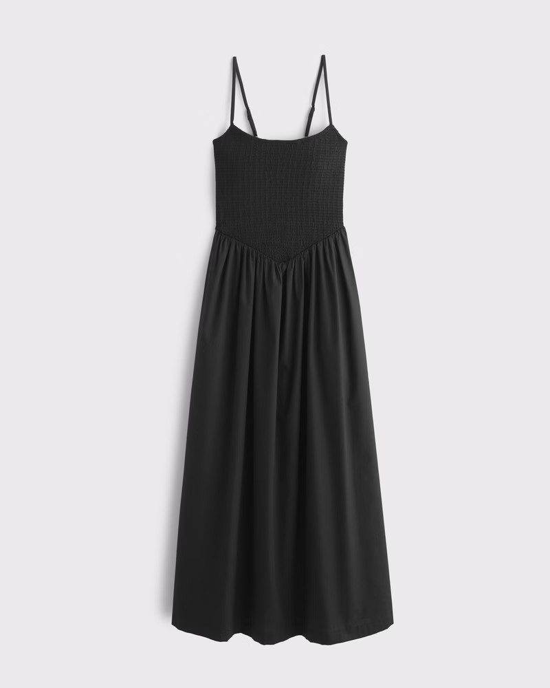 Dipped-Waist Smocked Midi Dress | Abercrombie & Fitch (US)