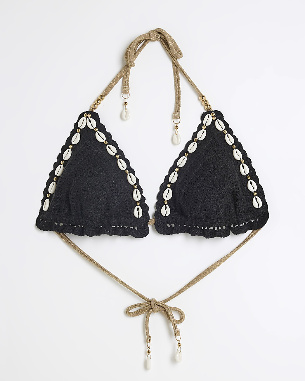 Black Crochet Shell Bikini Top | River Island (UK & IE)
