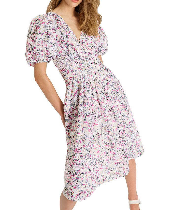 Floral-Print V-Neck Cotton Dress | Macys (US)