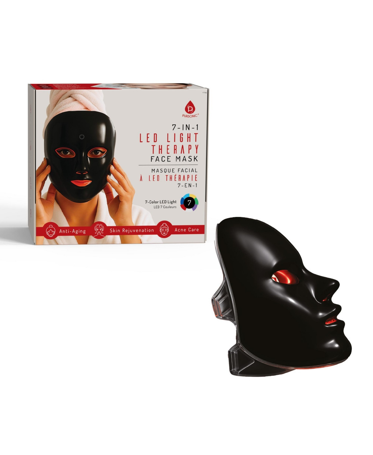 Pursonic 7-in-1 Led Light Therapy Mask – Advanced Skin Rejuvenation at Home - Black | Macy's